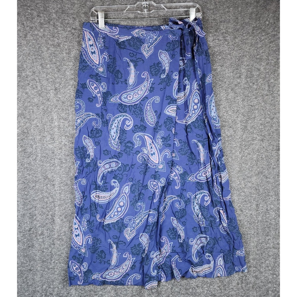 Villager Wrap Skirt Womens 14 Blue Paisley Floral Rayon Midi Liz Claiborne
